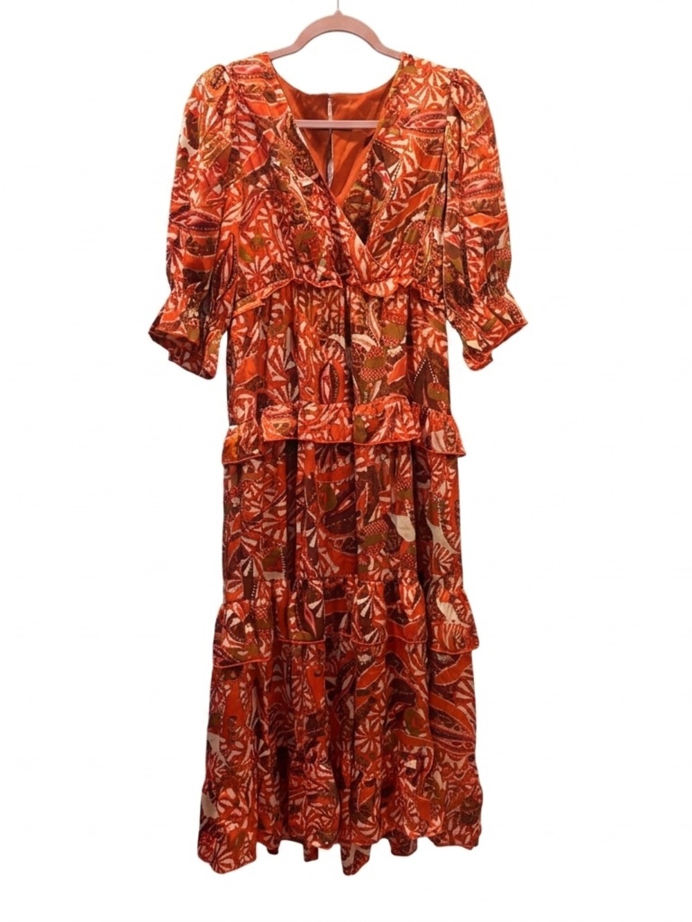 Entro Orange Pattern Satin Dress, Size M